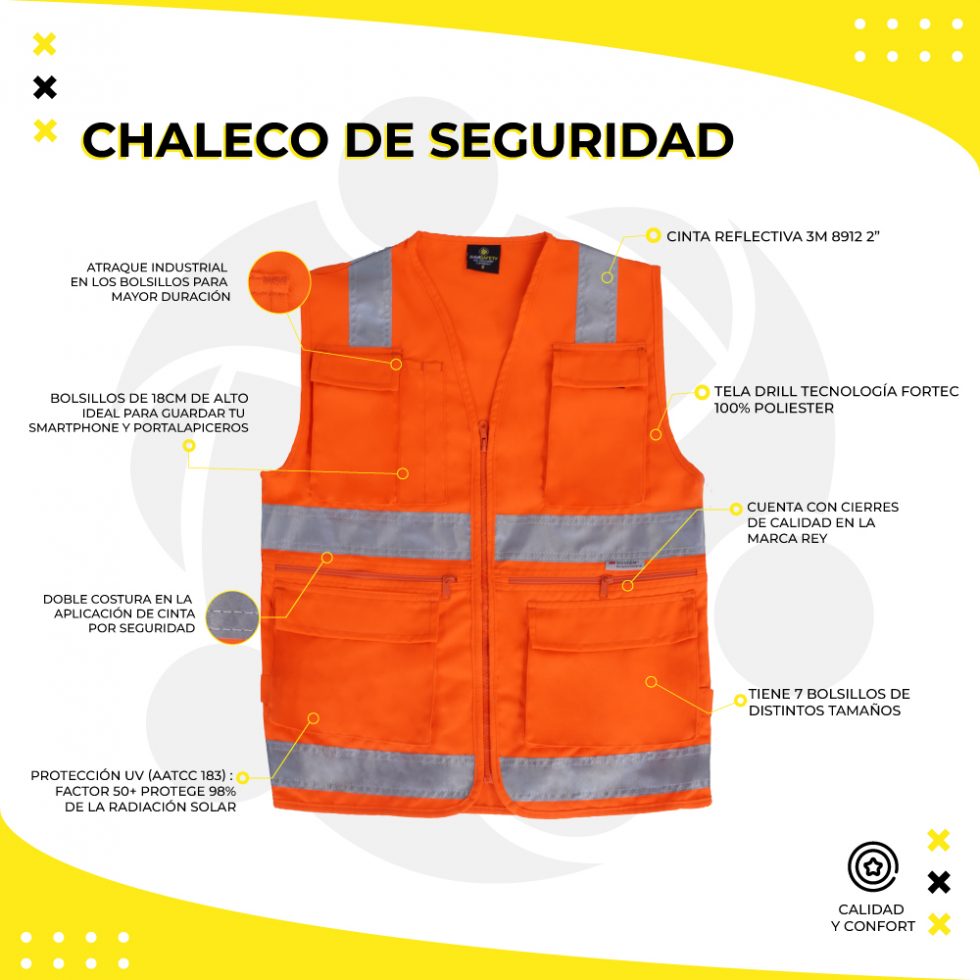 Chaleco de Seguridad Drill Tecnología Fortec 100% Poliester con Cinta 3M 2" - Imagen 3